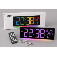 Настінний LED-годинник 6669R RGB з будильником, температурою, вологістю та пультом керування