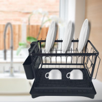 Сушарка для посуду Escurridor DoubleRack Black  дворівнева металева сушарка з піддоном для стікання води та тримачем для столових приборів