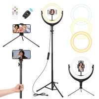 Кільцева LED-лампа CODN-539B 10" 26 см з USB-живленням, тримачем для смартфона та штативом 1,45 м 